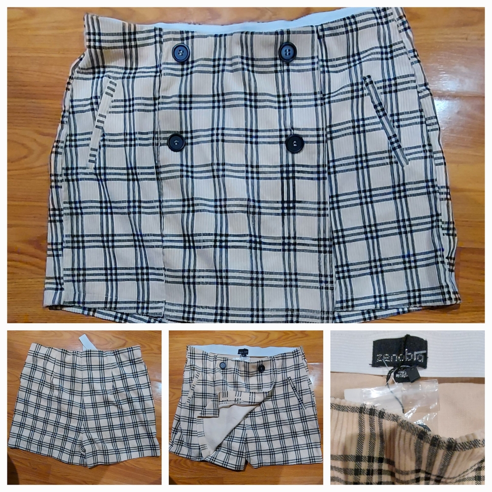 Plaid skort plus size 1X NWT . Tan and black with front pockets